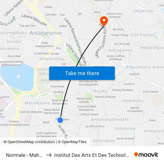 Normale - Mahamasina to Institut Des Arts Et Des Technologies Avancées map