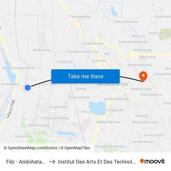 Fdc - Andohatampenaka to Institut Des Arts Et Des Technologies Avancées map