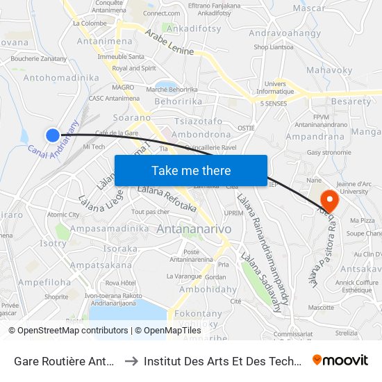 Gare Routière Antohomadinika to Institut Des Arts Et Des Technologies Avancées map