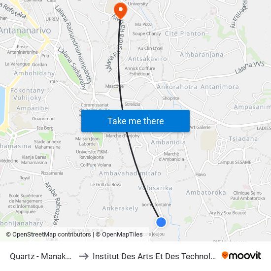 Quartz - Manakambahiny to Institut Des Arts Et Des Technologies Avancées map