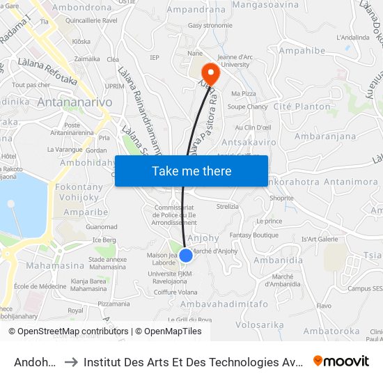 Andohalo to Institut Des Arts Et Des Technologies Avancées map