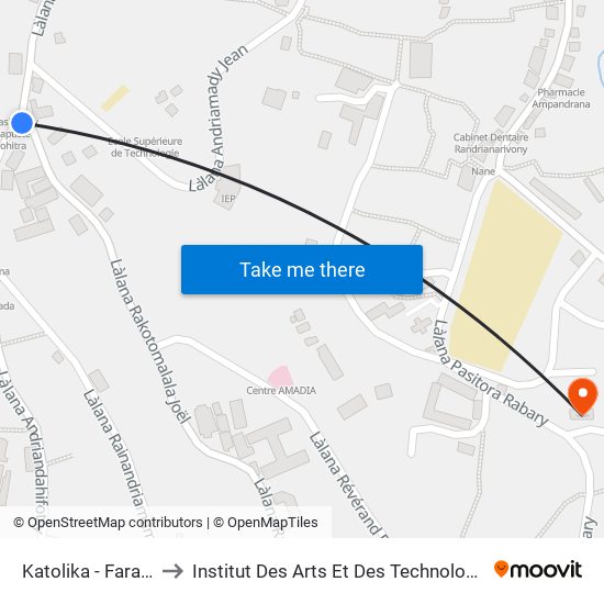 Katolika - Faravohitra to Institut Des Arts Et Des Technologies Avancées map