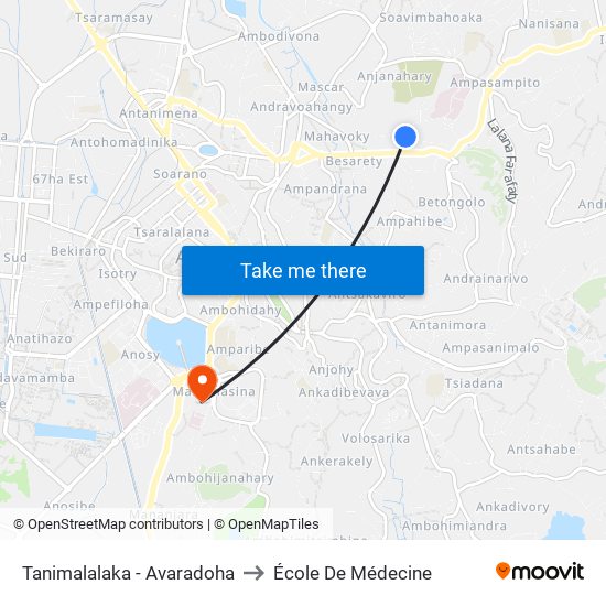Tanimalalaka - Avaradoha to École De Médecine map