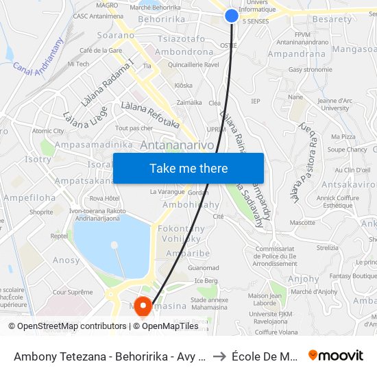 Ambony Tetezana - Behoririka - Avy Any Ankadifotsy to École De Médecine map