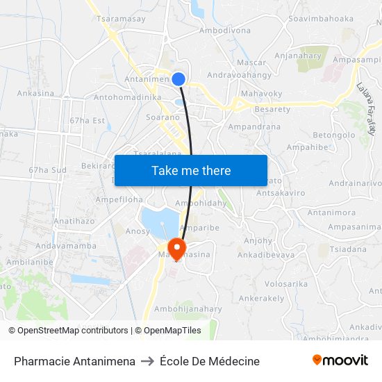 Pharmacie Antanimena to École De Médecine map