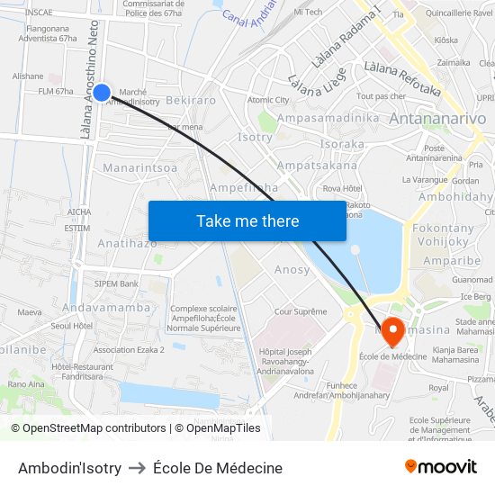 Ambodin'Isotry to École De Médecine map