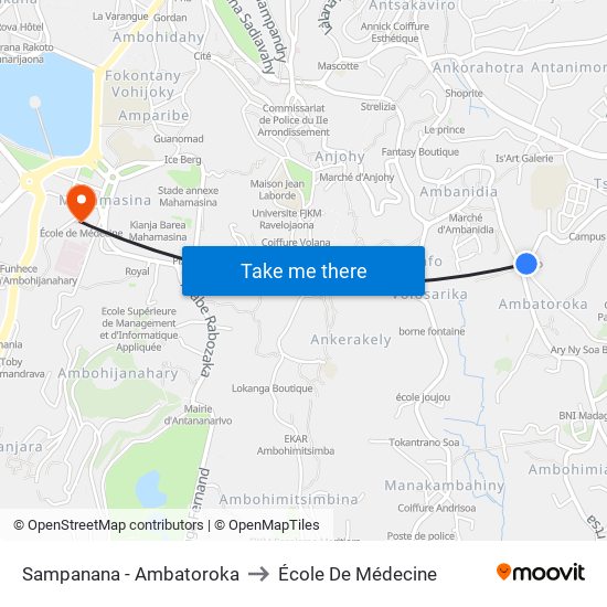 Sampanana - Ambatoroka to École De Médecine map