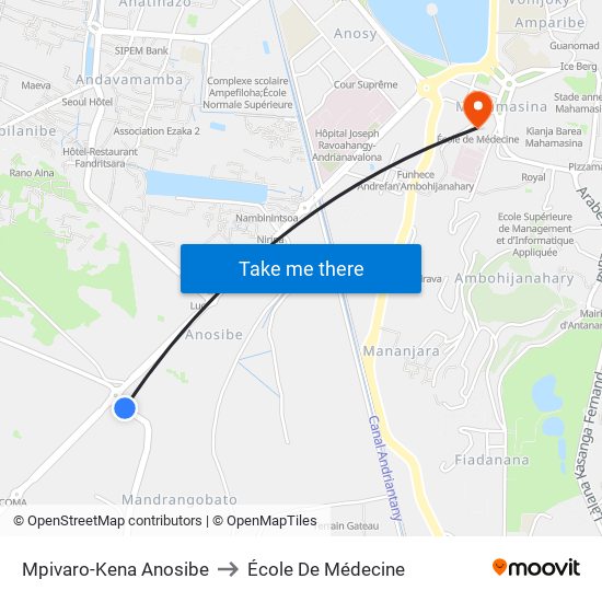 Mpivaro-Kena Anosibe to École De Médecine map