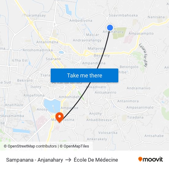 Sampanana - Anjanahary to École De Médecine map