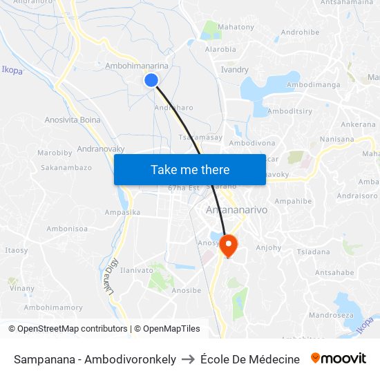Sampanana - Ambodivoronkely to École De Médecine map