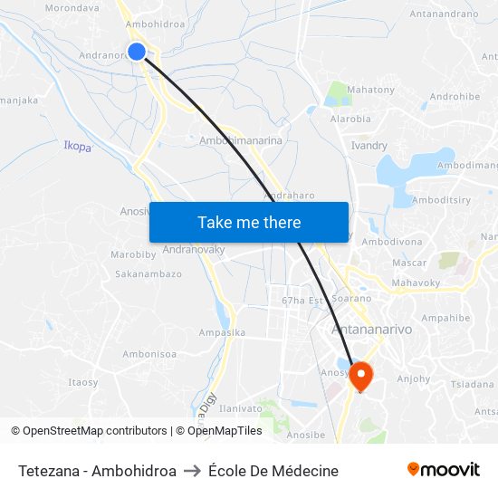 Tetezana - Ambohidroa to École De Médecine map