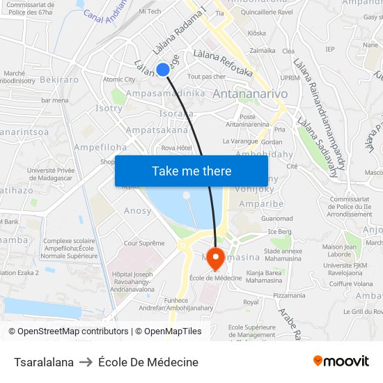 Tsaralalana to École De Médecine map