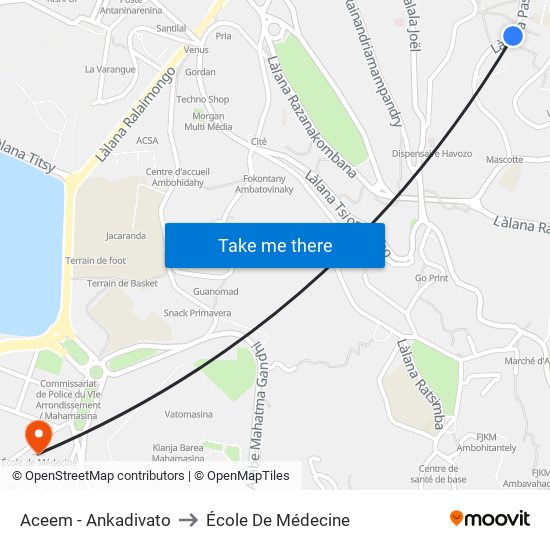 Aceem - Ankadivato to École De Médecine map