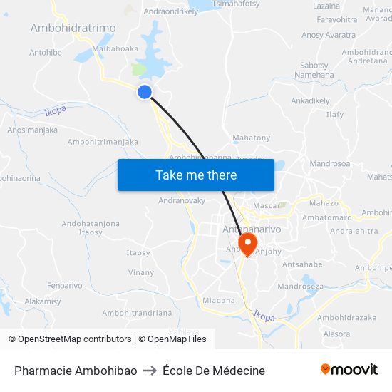 Pharmacie Ambohibao to École De Médecine map
