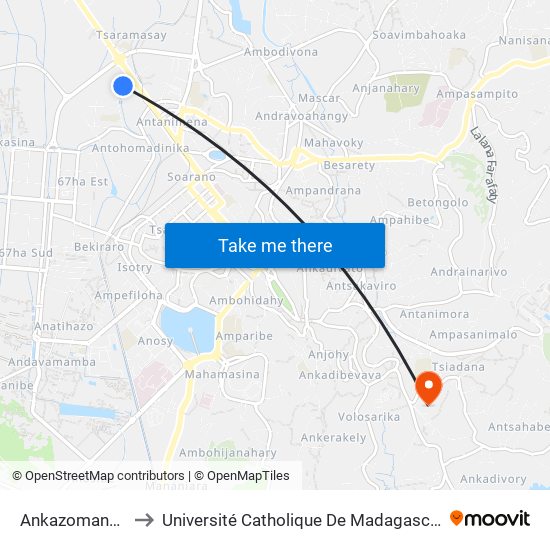 Ankazomanga to Université Catholique De Madagascar map
