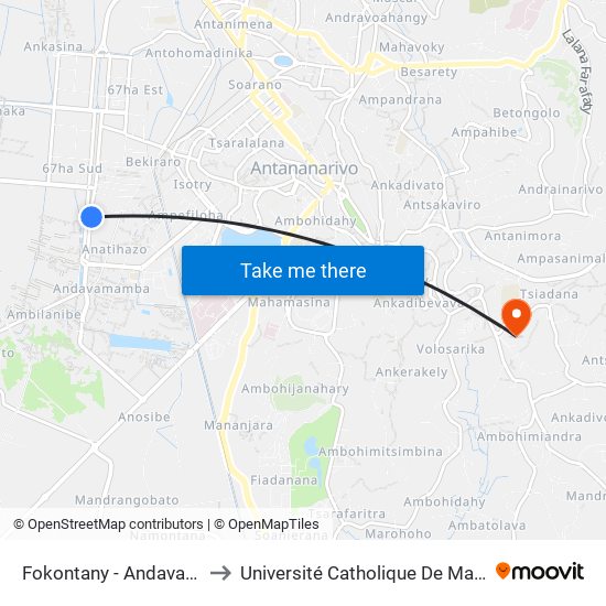 Fokontany - Andavamamba to Université Catholique De Madagascar map