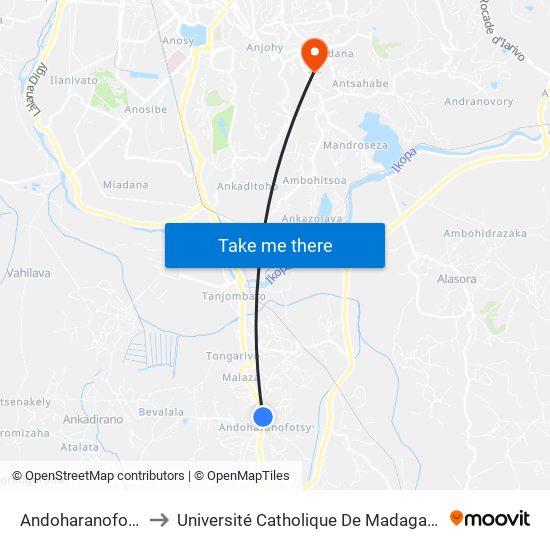 Andoharanofotsy to Université Catholique De Madagascar map