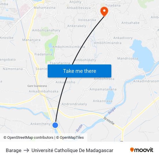 Barage to Université Catholique De Madagascar map