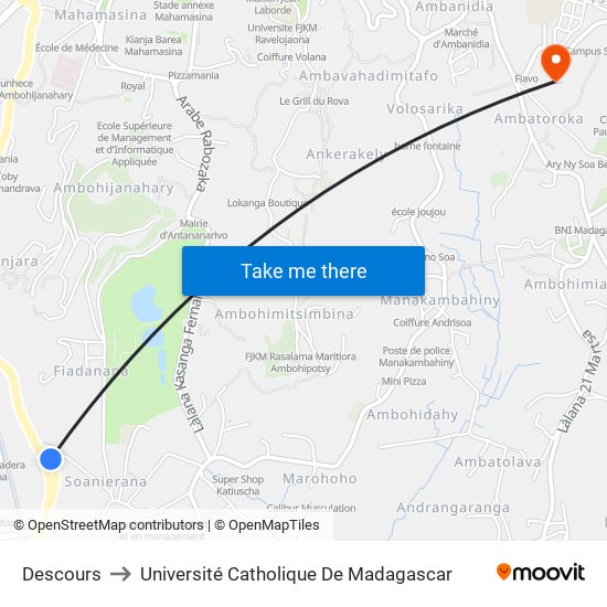 Descours to Université Catholique De Madagascar map