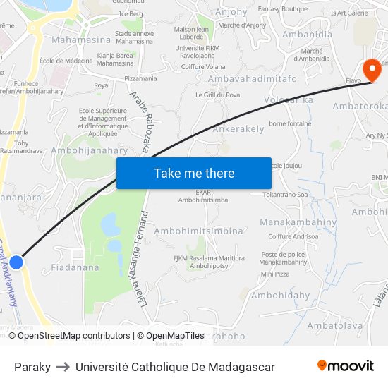 Paraky to Université Catholique De Madagascar map