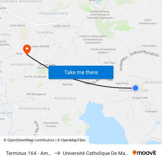 Terminus 164 - Ambohipo to Université Catholique De Madagascar map