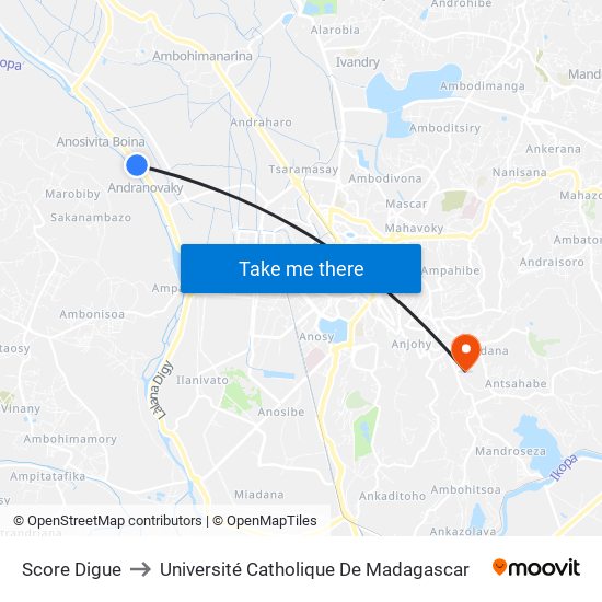 Score Digue to Université Catholique De Madagascar map