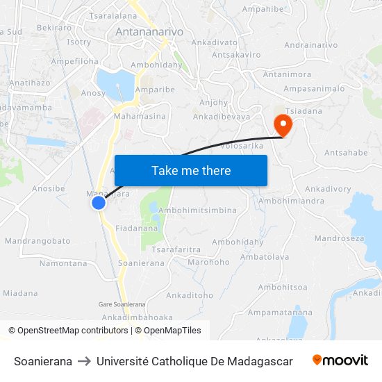 Soanierana to Université Catholique De Madagascar map