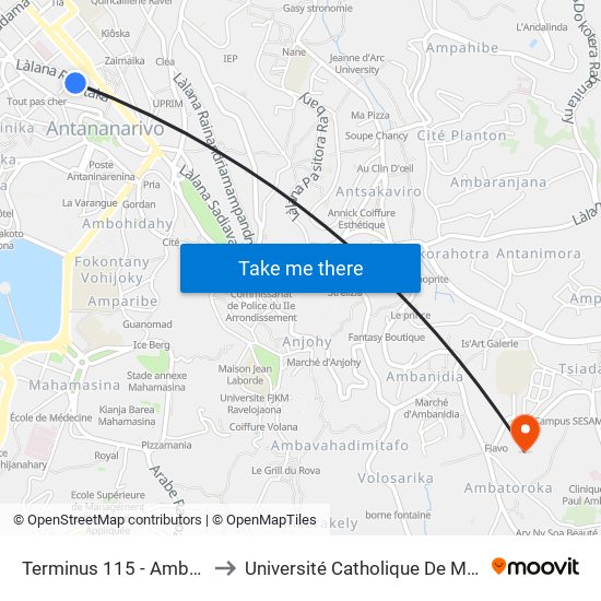 Terminus 115 - Ambatomena to Université Catholique De Madagascar map