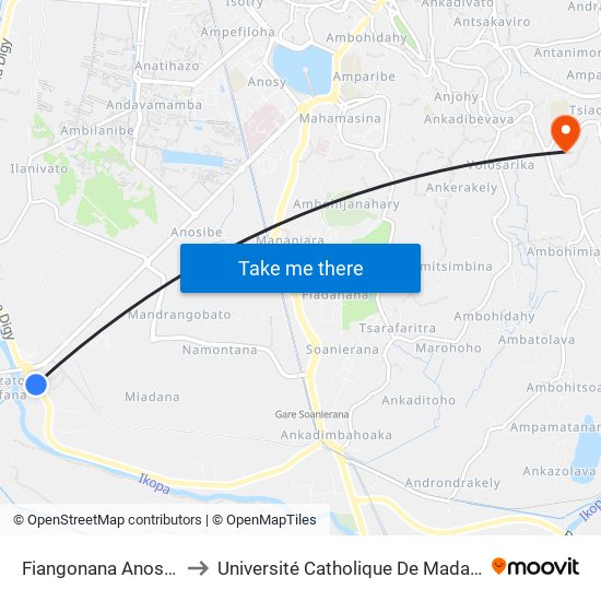 Fiangonana Anosizato to Université Catholique De Madagascar map