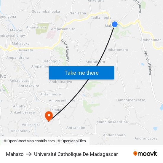 Mahazo to Université Catholique De Madagascar map