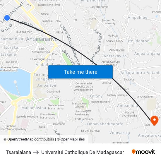 Tsaralalana to Université Catholique De Madagascar map