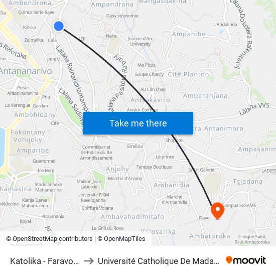 Katolika - Faravohitra to Université Catholique De Madagascar map