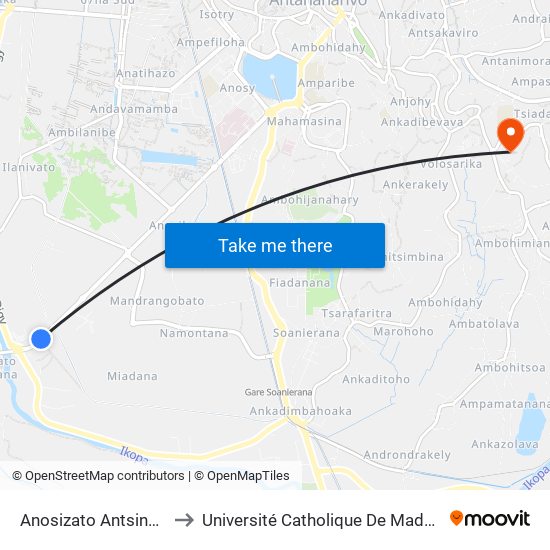 Anosizato Antsinanana to Université Catholique De Madagascar map