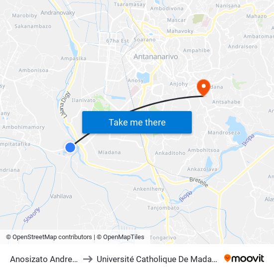 Anosizato Andrefana to Université Catholique De Madagascar map