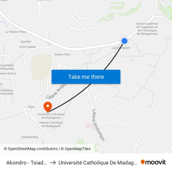 Akondro - Tsiadana to Université Catholique De Madagascar map