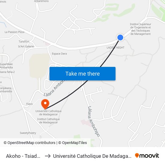 Akoho - Tsiadana to Université Catholique De Madagascar map