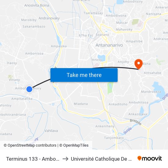 Terminus 133 - Ambohimamory to Université Catholique De Madagascar map