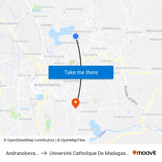 Andranobevava to Université Catholique De Madagascar map
