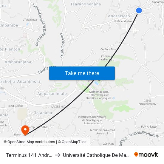 Terminus 141 Andraisoro to Université Catholique De Madagascar map