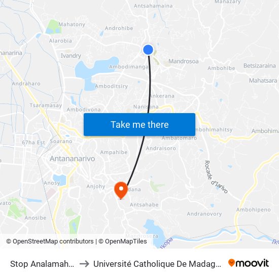 Stop Analamahitsy to Université Catholique De Madagascar map