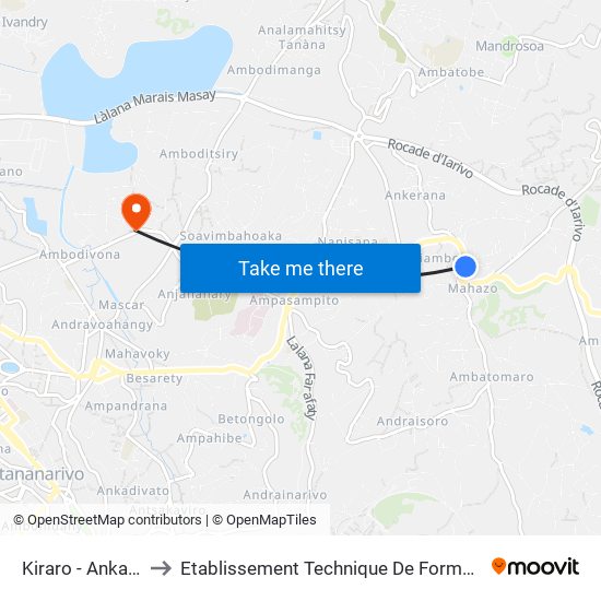 Kiraro - Ankadindramamy to Etablissement Technique De Formation Professionnel Supérieur map