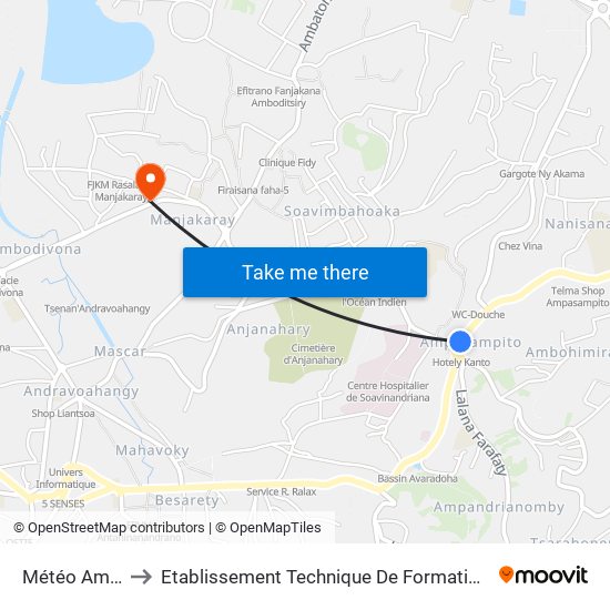 Météo Ampasapito to Etablissement Technique De Formation Professionnel Supérieur map