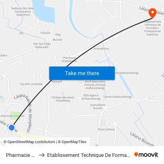 Pharmacie Antanimena to Etablissement Technique De Formation Professionnel Supérieur map