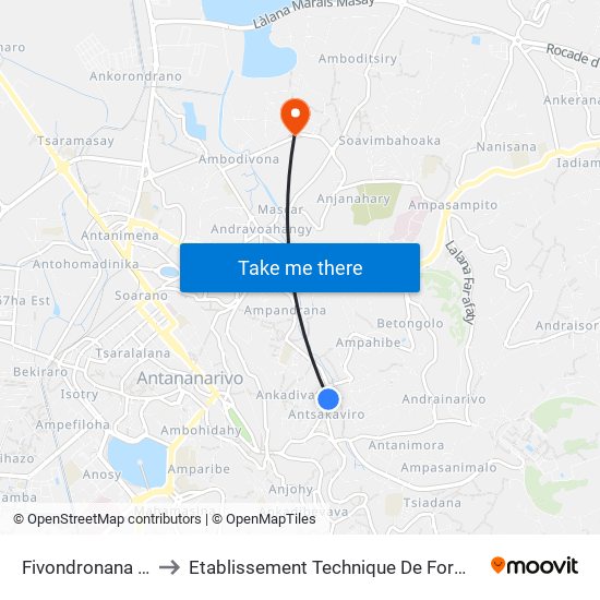 Fivondronana - Ampandrana to Etablissement Technique De Formation Professionnel Supérieur map