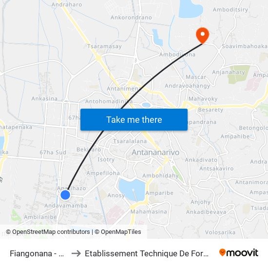 Fiangonana - Andavamamba to Etablissement Technique De Formation Professionnel Supérieur map