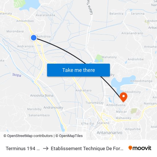 Terminus 194 - Andranomena to Etablissement Technique De Formation Professionnel Supérieur map