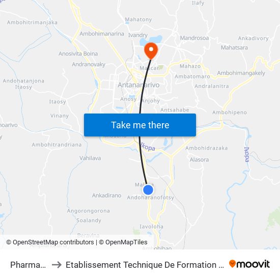 Pharmacie Rn7 to Etablissement Technique De Formation Professionnel Supérieur map