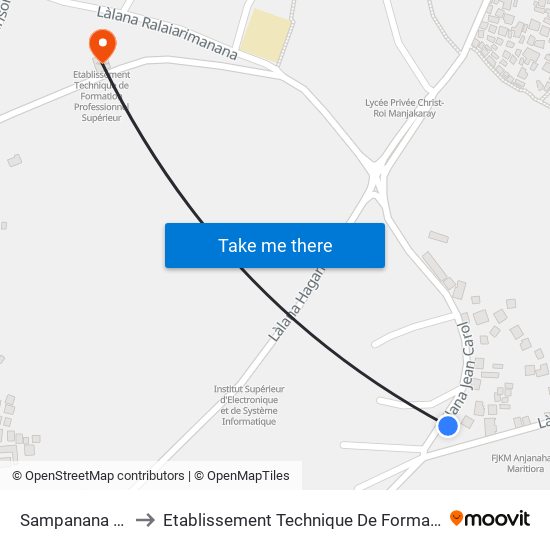 Sampanana - Anjanahary to Etablissement Technique De Formation Professionnel Supérieur map