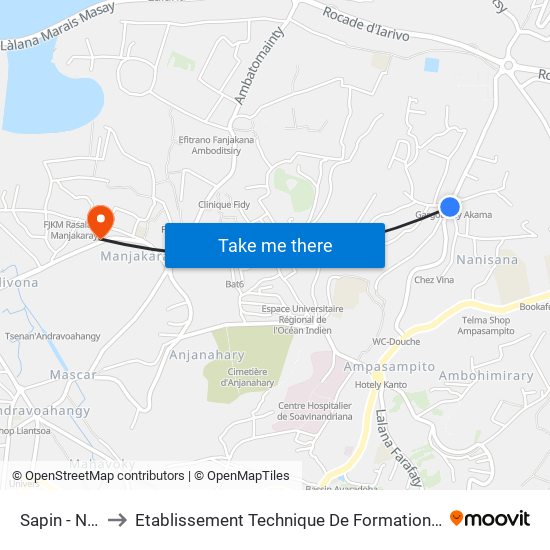 Sapin - Nanisana to Etablissement Technique De Formation Professionnel Supérieur map