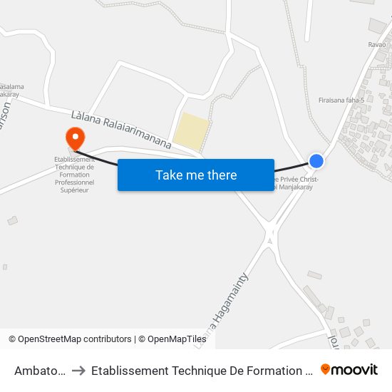 Ambatomainty to Etablissement Technique De Formation Professionnel Supérieur map